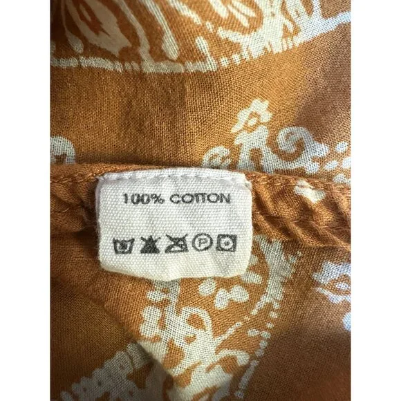 Magnolia Pearl Boho Style Mustard & Cream Floral Print Dress w/Button Front - Picture 11 of 11